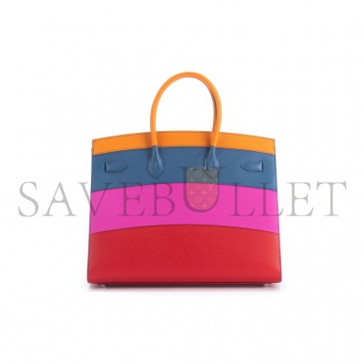 HERMES BIRKIN 35 EPSOM LEATHER RAINBOW BAG SILVER BUCKLE H028326CK02 (35*28*18cm)